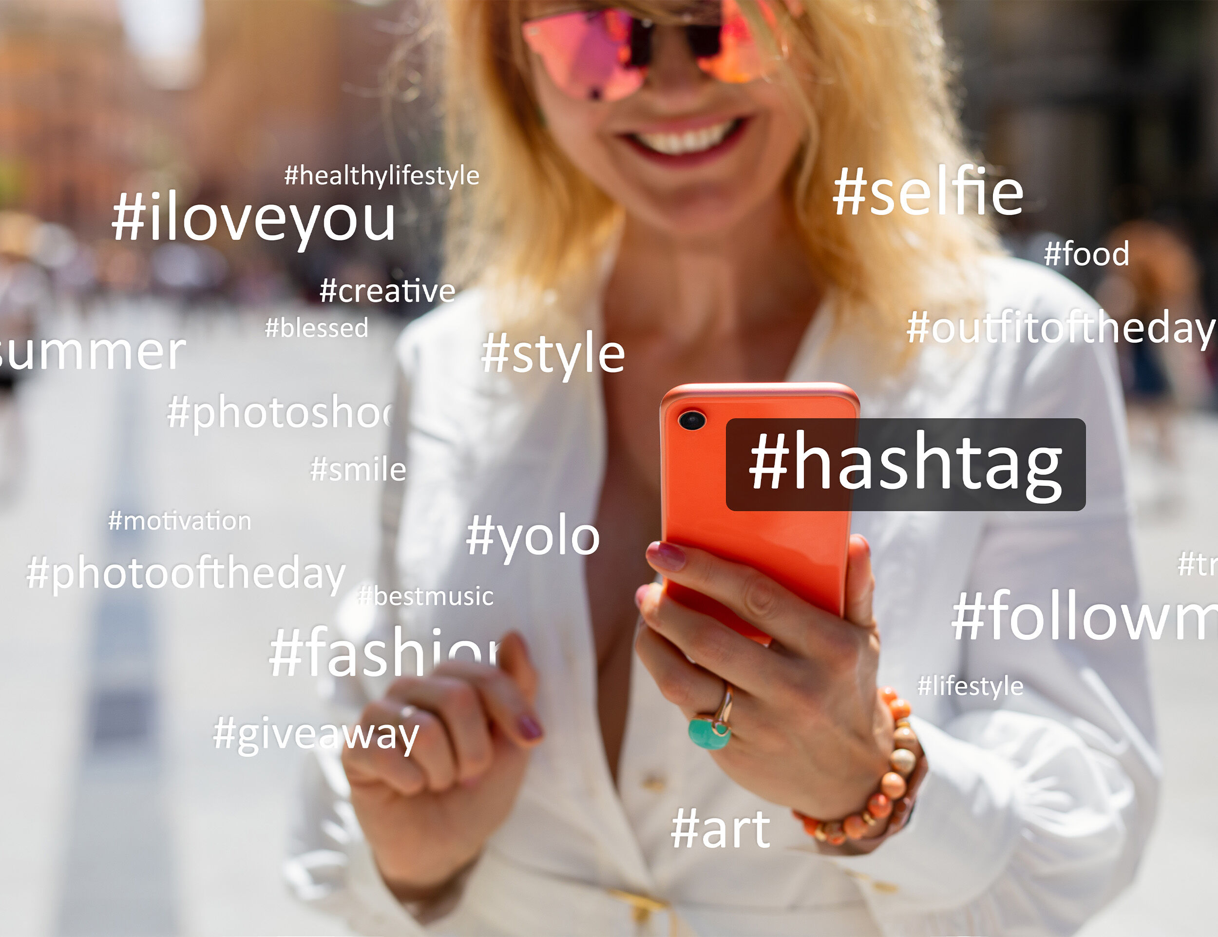 a women giving various hashtags on her engagement posts 